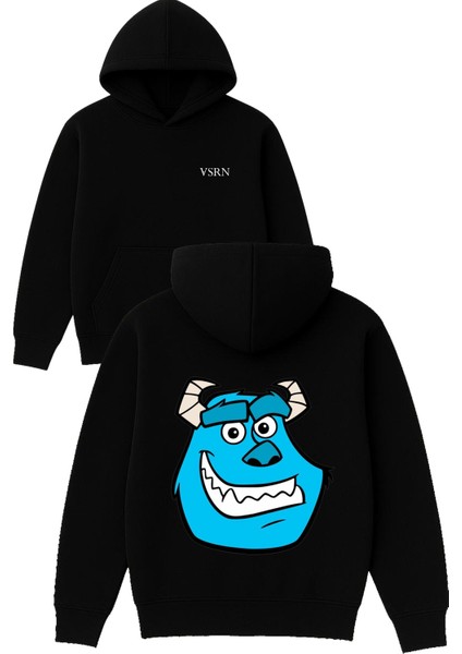 Mavi Dev Tasarım Baskılı Oversize Siyah Kapüşonlu Sweatshirt