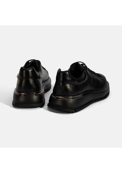 Erkek Siyah Bağcıklı Kalın Tabanlı Deri Ayakkabı