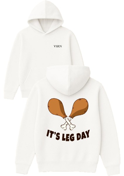 Its Leg Day Tasarım Baskılı Oversize Beyaz Kapüşonlu Sweatshirt