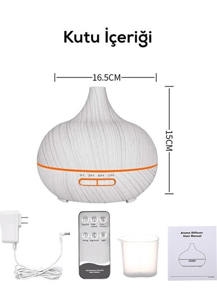 Aroma Difüzör Gece Işığı Beyaz Parke Desen 7 LED Nemlendirici Kumandalı 550 ml Buhar Makinesi modelleri