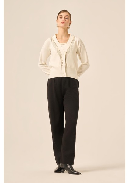 Kadın Şerit Detay Hırka Ekru 25004 indirimleri