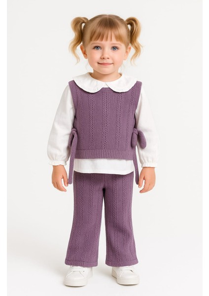 Yaka Dantel Detaylı Süveterli Kız Çocuk Takım