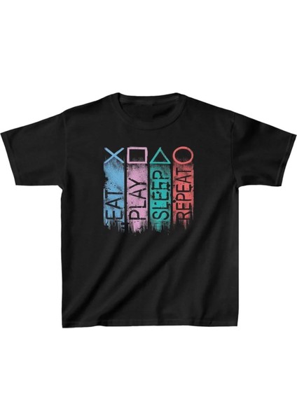 Unisex Çocuk Baskılı T-Shirt - Siyah