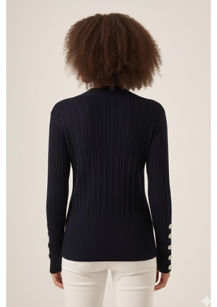 Kadın Saç Örgülü Hırka Lacivert 25238