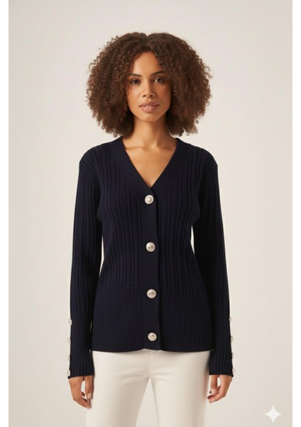 Kadın Saç Örgülü Hırka Lacivert 25238 fiyatları