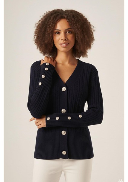 Kadın Saç Örgülü Hırka Lacivert 25238 modelleri