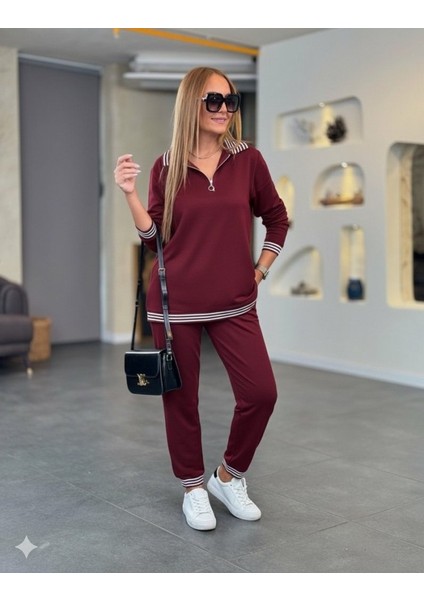 Miracotton Kadın Uzun Kollu Fermuarlı Şerit Detay Desenli Alt Üst Ikili Viskon Iki Iplik Takım modelleri