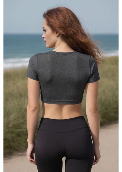 Antrasit Bisiklet Yaka Crop Top fiyatları