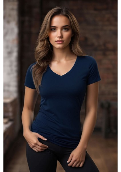 Basic Lacivert V Yaka Tişört