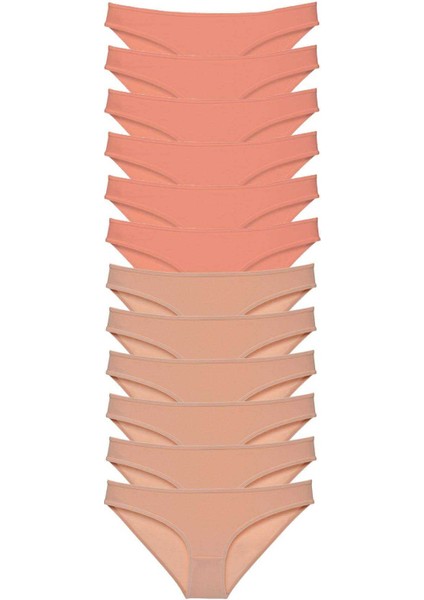 12 Adet Süper Eko Set Likralı Kadın Slip Külot Pudra Ten