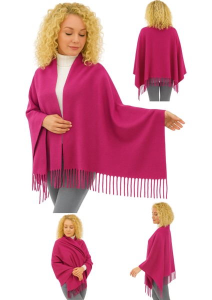 1 Adet Kadın Büyük Bedene Uygun Ekstra Yumuşak Dokulu Püskül Detaylı Kışlık Atkı Omuz Şalı