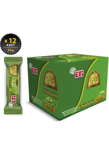 Çikolata Fıstık Işi Antep Fıstıklı 50 G x 12 Adet