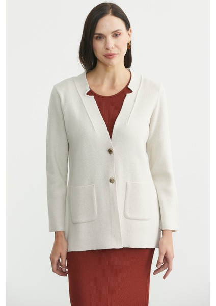 Düğmeli Cep Detaylı Yünlü Triko Ceket - Açık Bej fiyatları
