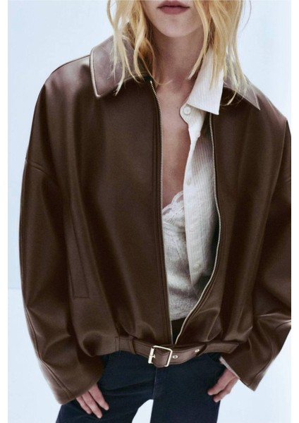 Trend Viral Kemer Detaylı Oversize Deri Ceket fırsatları