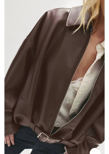 Trend Viral Kemer Detaylı Oversize Deri Ceket indirimleri