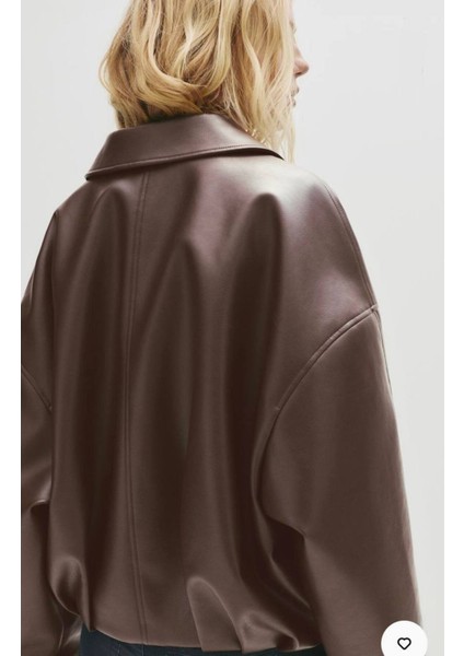 Trend Viral Kemer Detaylı Oversize Deri Ceket