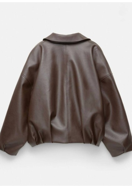 Trend Viral Kemer Detaylı Oversize Deri Ceket
