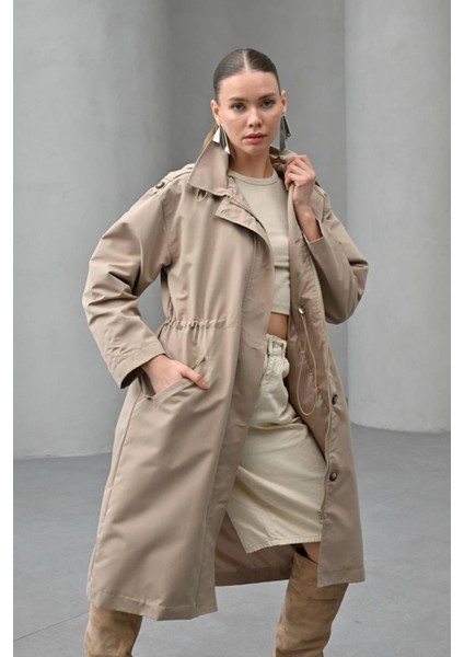 Uniq Bej Kapüşonlu Trençkot