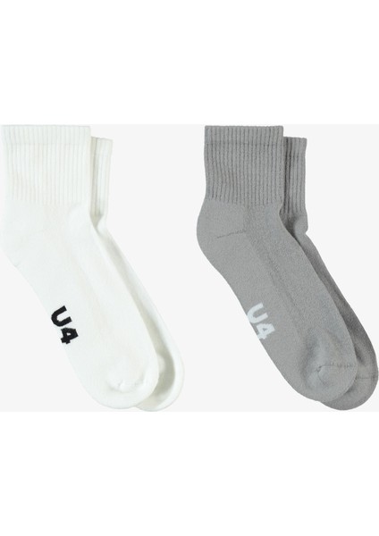 Unıted4 Street Essentials Mid-Crew Unisex Beyaz/gri 2'li Çorap