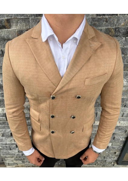 Erkek Süet Kruvaze Slim Fit Ceket