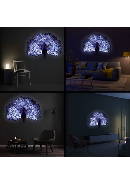 Epoksili Tavus Kuşu Figürlü Tablo Dekoratif Duvar Dekorlu Gece Lambası