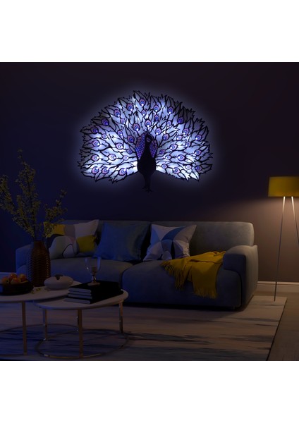 Epoksili Tavus Kuşu Figürlü Tablo Dekoratif Duvar Dekorlu Gece Lambası