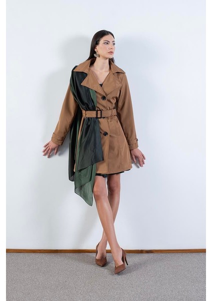 Pallaske Kruvaze Yaka Kuşaklı Cepli Trençkot Taba fiyatları