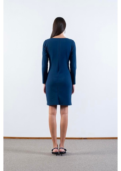 Oreonte U Yaka Yırtmaçlı Elbise Petrol modelleri