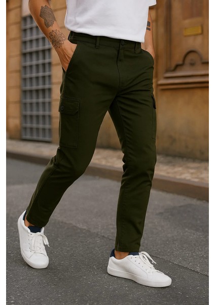 Erkek Bol Paça Trend Yüksek Bel Haki Kargo Pantolon fiyatları