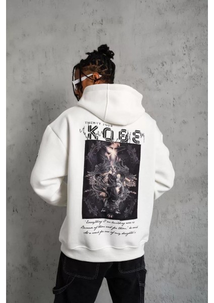 Erkek Baskılı Kapüşonlu Sweat - Beyaz