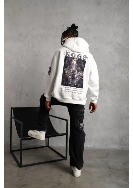 Erkek Baskılı Kapüşonlu Sweat - Beyaz modelleri