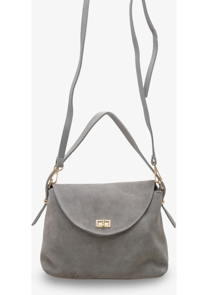 Lorena Kadın Hakiki Deri Günlük Çanta - Gri Süet