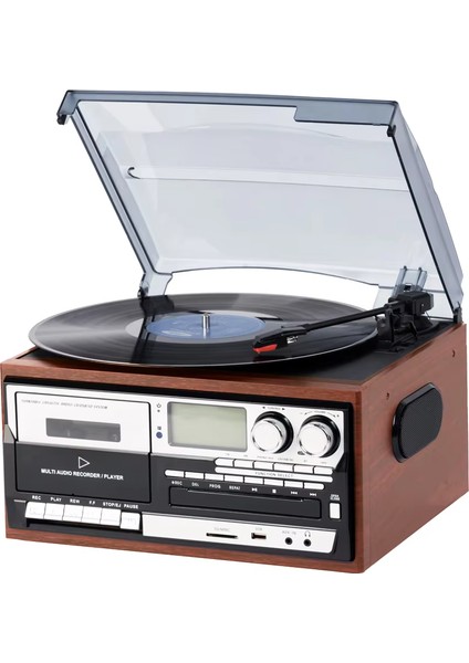 Bluetooth Özellikli Kumandalı Cdli Kaset USB Sd Kart Girişli Radyo 33-45-78 Plaklar Çalar Pikap