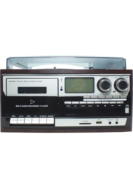 Bluetooth Özellikli Kumandalı Cdli Kaset USB Sd Kart Girişli Radyo 33-45-78 Plaklar Çalar Pikap