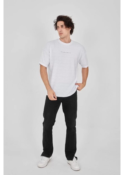 Unisex Jakar Kumaş Rahat Kol T-Shirt - Beyaz indirimleri