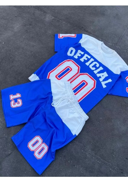 Unisex Çocuk Dijital Baskılı Şortlu Takım - Mavi