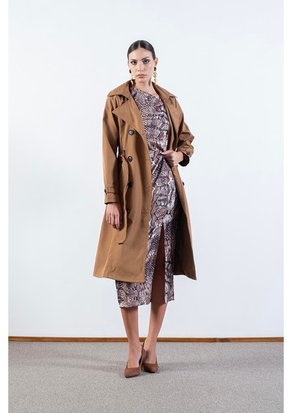 Imperatrice Kruvaze Yaka Kuşaklı Trençkot Taba