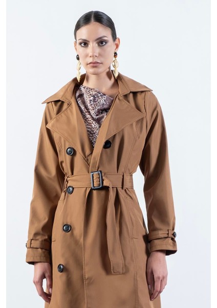 Imperatrice Kruvaze Yaka Kuşaklı Trençkot Taba modelleri