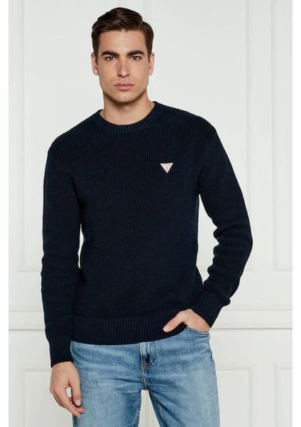 Erkek Regular Fit Fitilli Örgü Kazak - Lacivert