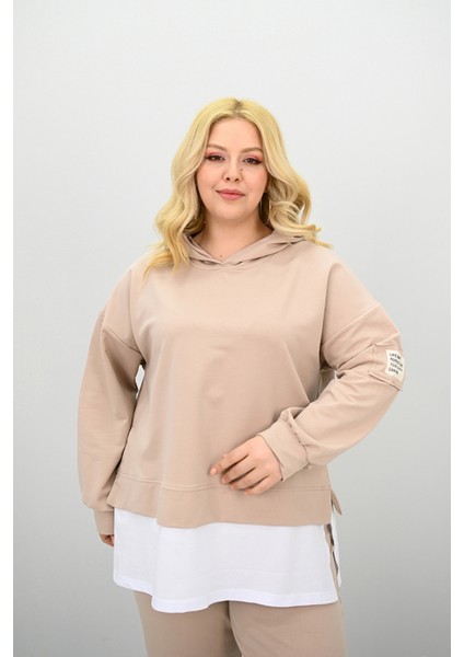 Kadın Büyük Beden Uzun Kollu Kapüşonlu Lastik Paça Eşofman Takımı 8180-25 (4253K) fiyatları