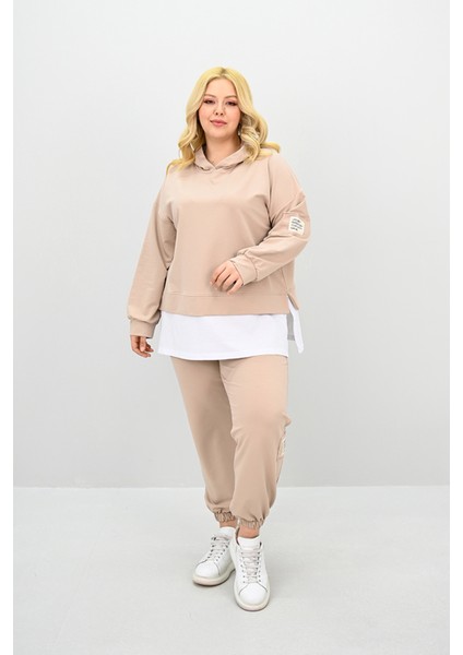 Kadın Büyük Beden Uzun Kollu Kapüşonlu Lastik Paça Eşofman Takımı 8180-25 (4253K) modelleri