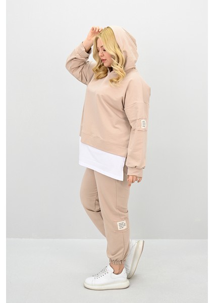 Kadın Büyük Beden Uzun Kollu Kapüşonlu Lastik Paça Eşofman Takımı 8180-25 (4253K) indirimleri
