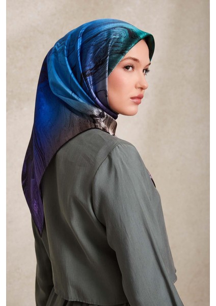 Mavi Karmaşık Desen Twill İpek Eşarp fiyatları