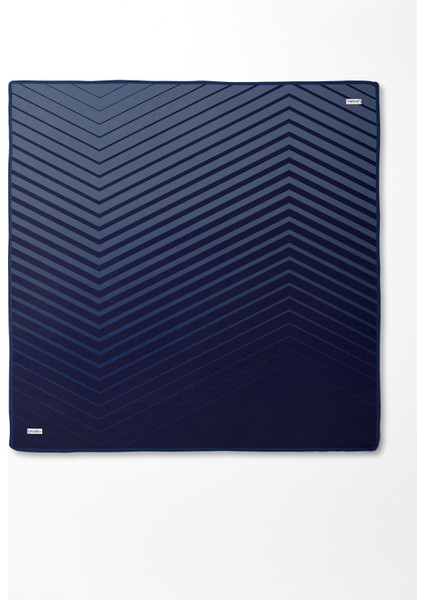 İndigo Şerit Desenli Twill İpek Eşarp