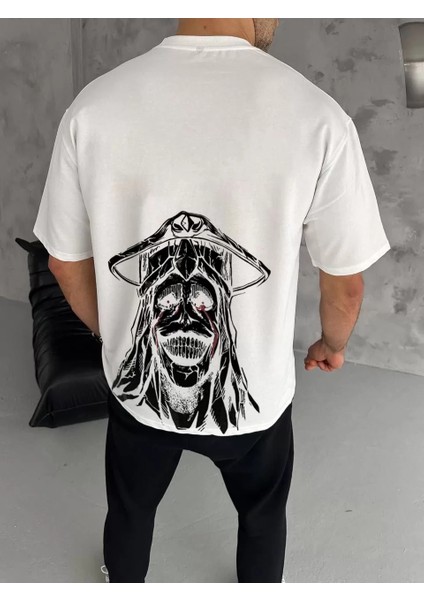 Unisex Bisiklet Yaka Baskılı Oversize T-Shirt - Beyaz fiyatları