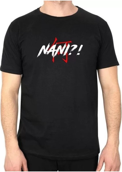 Unisex Bisiklet Yaka Baskılı Oversize T-Shirt - Siyah