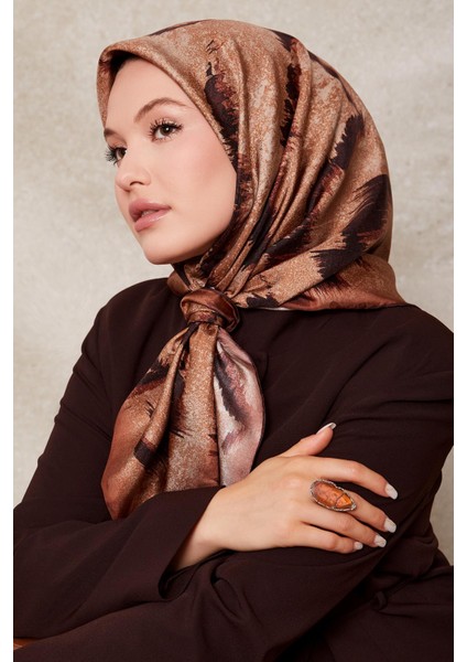 K.Kahve Zigzag Spor Desen Twill İpek Eşarp