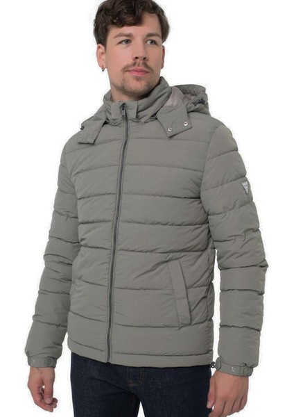 Erkek Light Kapüşonlu Şişme Mont - Haki