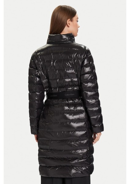 Kadın Kapüşonlu Kemerli Hafif Uzun Şişme Kaban - Siyah fiyatları