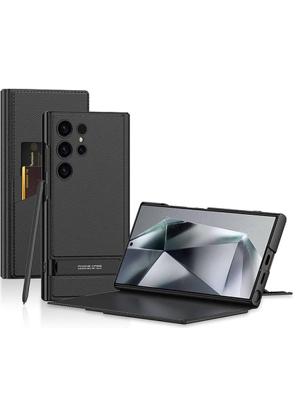 Galaxy S24 Ultra Kılıf Kamera Korumalı Suni Deri Tasarım Mrsa Droga Standlı Kartlıklı Kapaklı Kılıf-